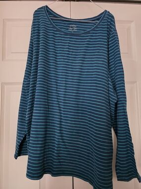 Lane Bryant Teal and Navy Striped Long Sleeve Tee